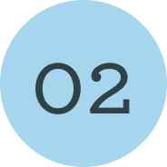 A light blue circle with the number 02 in large, dark text centered inside.