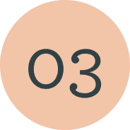 A large black number "03" is centered on a light peach circle with a white background.