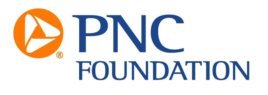 PNC Foundation logo featuring an orange emblem with a triangular design next to blue text that reads "PNC Foundation" on a white background.