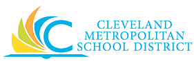 The Cleveland Metropolitan School District logo with stylized blue "C" and three colored swooshes next to the district name in blue text.