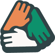 green white orange hands triange