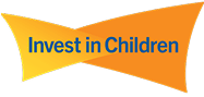 Logo with overlapping yellow and orange shapes and blue text reading "Invest in Children.