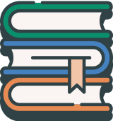 A stack of three closed books with a beige bookmark sticking out from the middle book.