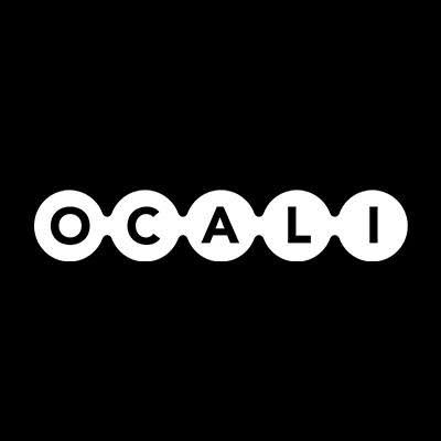 White letters spelling "OCALI" inside five connected white circles on a black background.