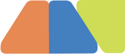 snapshot-shape Three overlapping trapezoids in orange, blue, and light green arranged side by side on a white background.