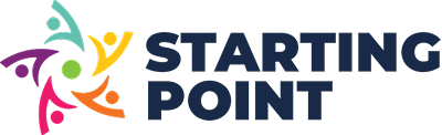 starting-point Logo with colorful abstract figures forming a circle to the left of the bold, navy text "STARTING POINT.