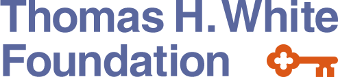 Thomas H. White Foundation logo with the foundation name in blue text and an orange key graphic on the right.